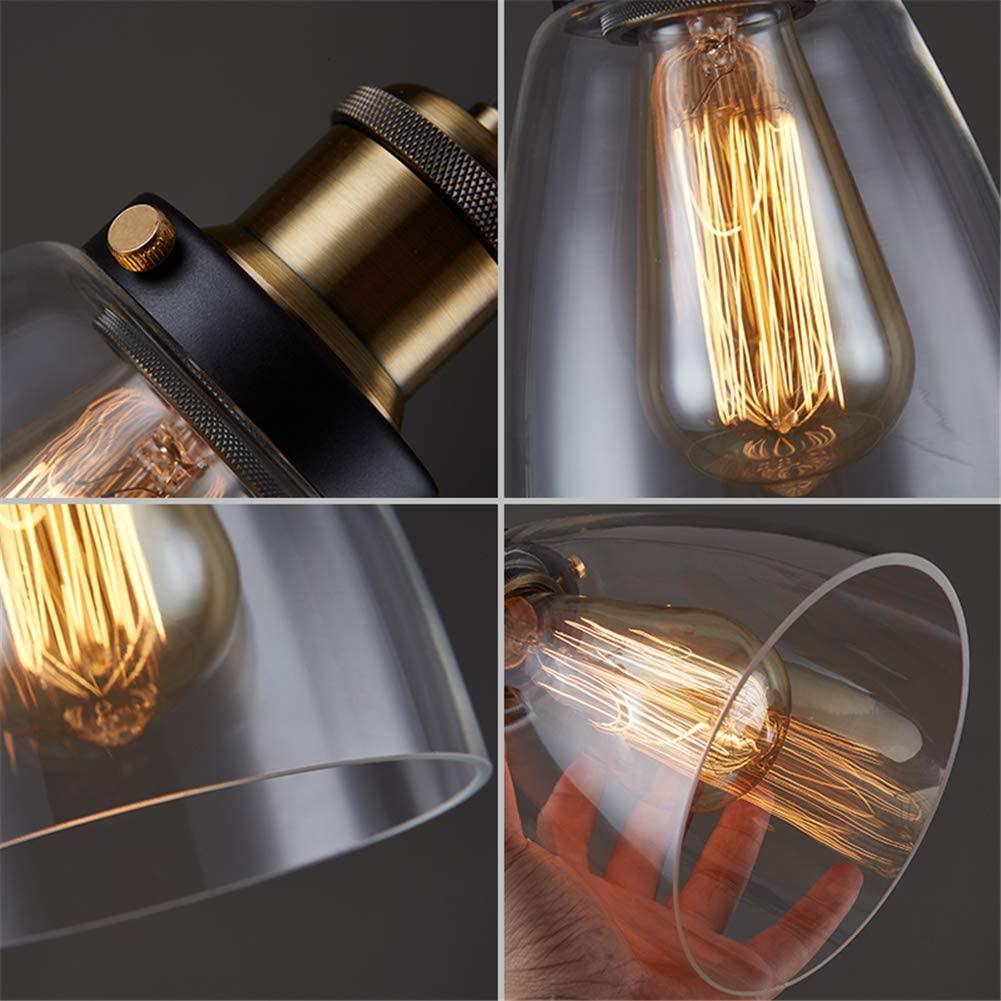 Unimall Vintage Industrial Glass Pendant Lights Living Room Retro Clear Glass Lampshade Pendant Ceiling Lamp with Bronze Metal E27 Base Hanging Lighting Fixture for Bedroom Kitchen Restaurant - Image 2