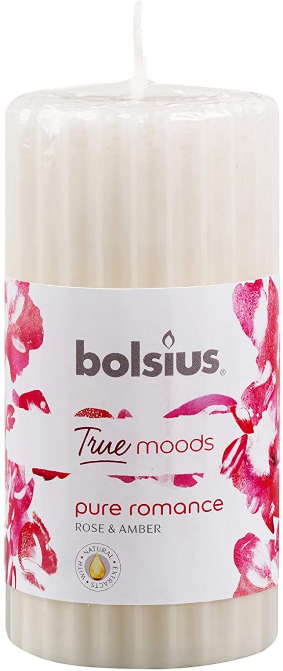BOLSIUS Ribbed Pillar Pure Romance 120/58 mm, Wax, White, One size