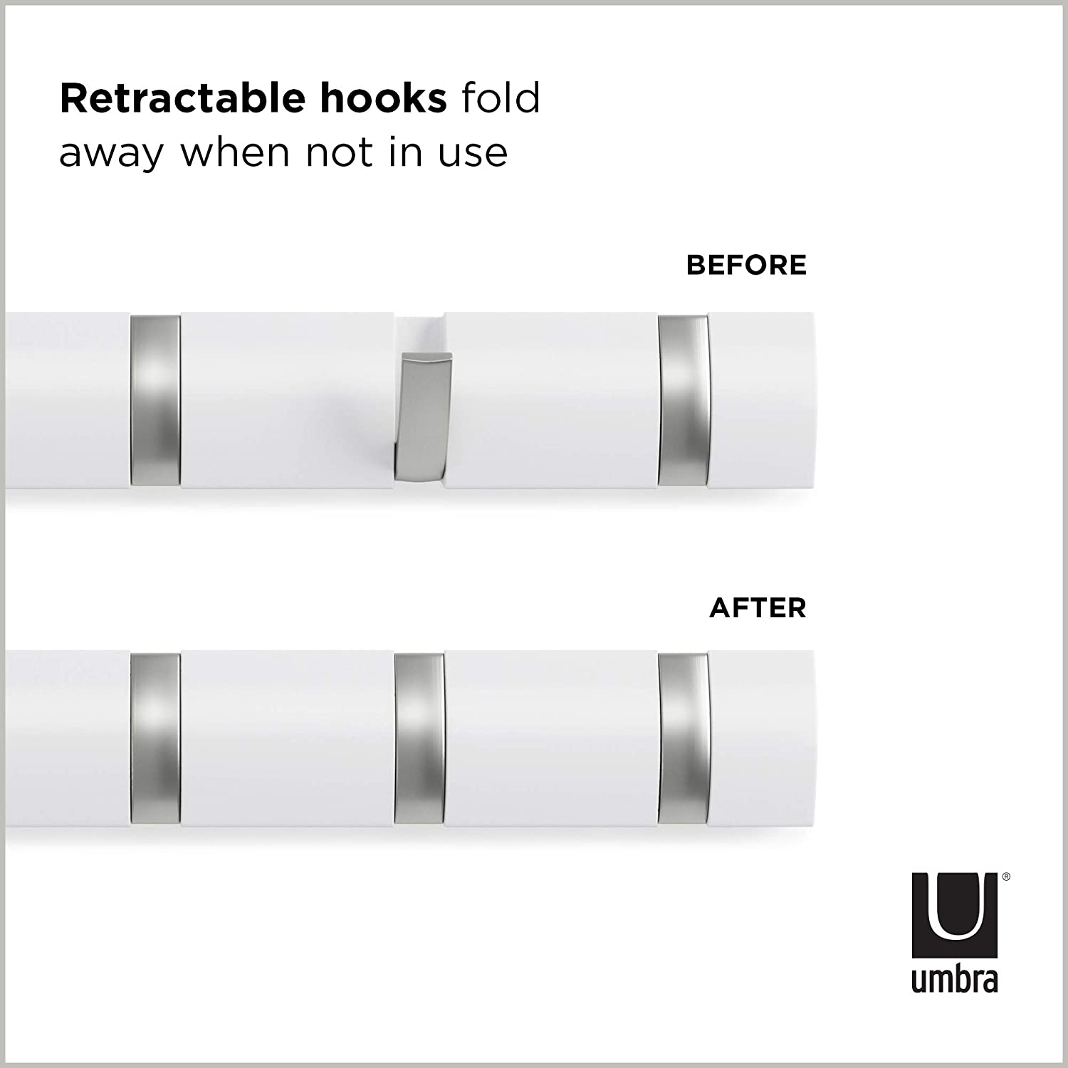 Umbra Flip Wall-Mounted Coat Rack with 8 Hooks, Modern, Space-Saving Storage for Hats Jackets, Bags, Entryway, Mudroom - Image 4