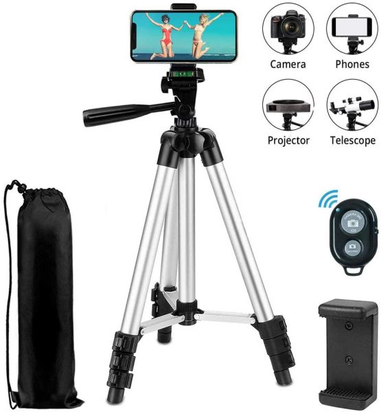 Phone Tripod EVERESTA 42 Inch 360 flexible Smartphone Tripod, Phone Tripod and Clicker, Phone tripod stand with Phone Holder Mount and Bluetooth Remote Shutter