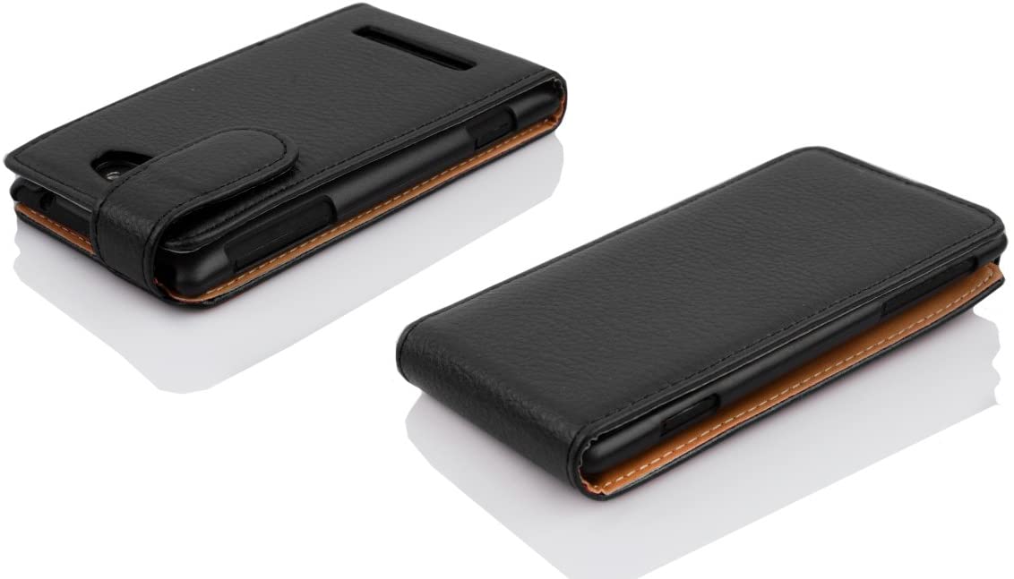 Cadorabo Case works with HTC 8S in OXIDE BLACK - Flip Style Case made of Structured Faux Leather - Wallet Etui Cover Pouch PU Leather Flip - Image 3