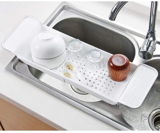 Bathtub Caddy Bath Bridge Tray Rack Book Phone Pad Holder Toys Shampoo Soap Storage Compact Bathtub Accessories Dish Drainer Extendable Rustproof White - Image 3