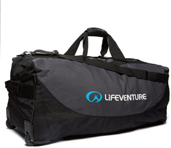 Lifeventure Expedition Duffle 120 Litres, Large Reinforced With Rugged Wheels, Folds Down Very Small, Black/Charcoal