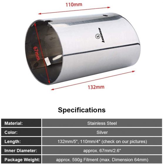 Exhaust Tail Pipe, 1 Pair 67mm Stainless Steel Exhaust Pipe Ends Car Exhaust Tail Pipe Muffler Tip Replacement - Image 2