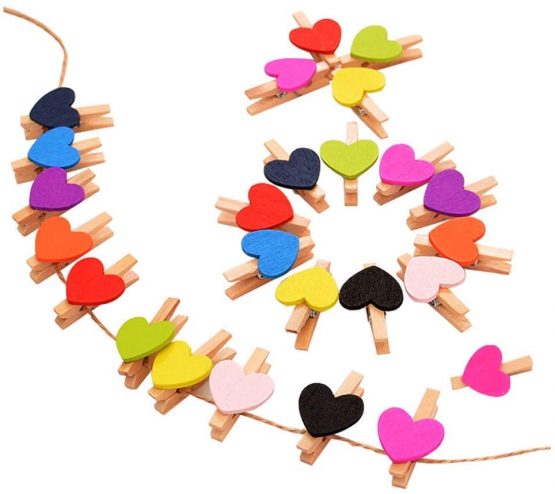 LIZHIGE Colorful Wooden Clips,100 pcs Mini Wooden Pegs, Mini Wooden Craft Clips,Photo Pegs for Craft and DIY Decoration, wedding pegs(Colored Heart) - Image 3