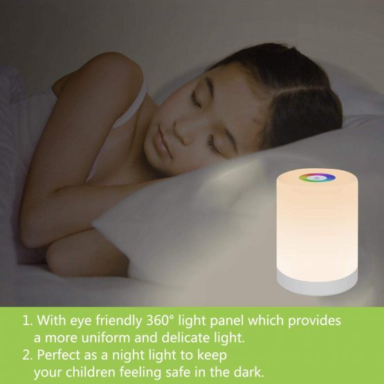 Bedside Table Lamp Touch Sensor, LED Night Light Rechargeable Portable Dimmable RGB Color Changing Modes for Kid Children Bedroom Camping, Adjustable Brightness Eye Caring Metal Handle (Warm White) - Image 4