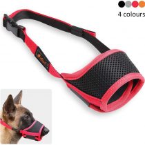 HEELE Dog Muzzles Dog Muzzles Breathable Mesh and Durable Nylon Dog Muzzles with Adjustable Loop and Soft Pad Dog Training Muzzle Prevent for Barking, Biting and Chewing (Black-Red, M)