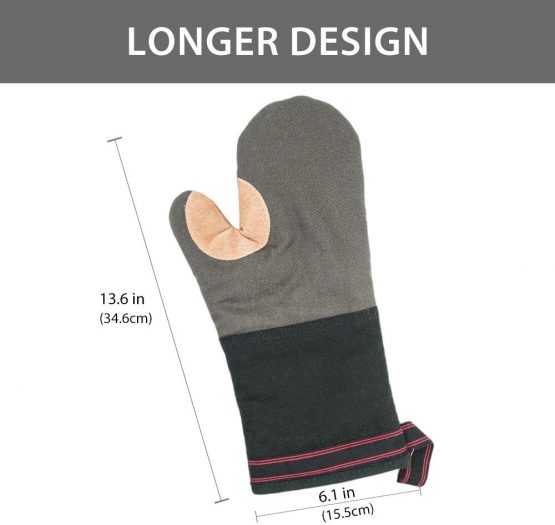 Oven Gloves Heat Resistant Gauntlet Long Thick Large Oven Mitts Cotton Leather Soft Hot Heat Proof for Kitchen Cooking Chef Home BBQ Grilling Baking Pizza Double Pair for Men Heavy Duty 500℉(Grey) - Image 4