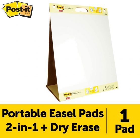 Post-it, Table Flip chart with 20 Self-Adhesive Sheets, Whiteboard for Meeting Notes, Meeting Chart with Blank Pages, Two in One Flipchart Portable Easel and Dry Erase Board in size 50 x 58 cm