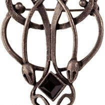 Antique-Silver Plated Art Nouveau Style Pin Enamel Crystals Brass Brooch