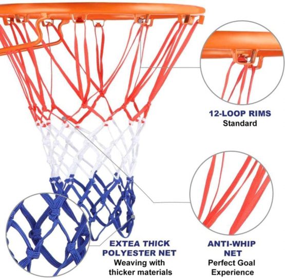 WENTS Heavy Duty Basketball Net 12 Loop Basketball Net Replacement Nylon Net Tri-colored Basketball Hoop Net Accessories All-Weather Fit Standard Indoor or Outdoor Basketball Hoop 2 pcs - Image 4