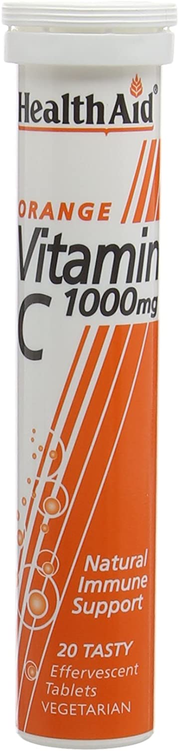 HealthAid Vitamin C Orange Flavour Vegetarian Effervescent 1000mg 20 Tablets, Pack of 3, 20 count (Pack of 3)