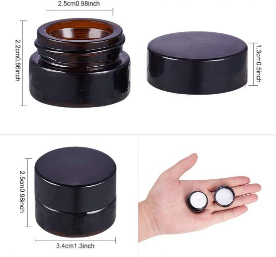 BENECREAT 10 Pack Glass Round Jars Dark Amber Cosmetic Glass Jars with White Inner Liners and Black Plastic Lids for Beauty, Lotions, Creams and More - Image 2