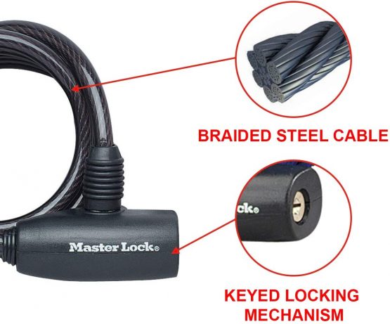 Master Lock 8154EURD Bike Lock with Key Lock, 1,8 m Cable, Black - Image 4