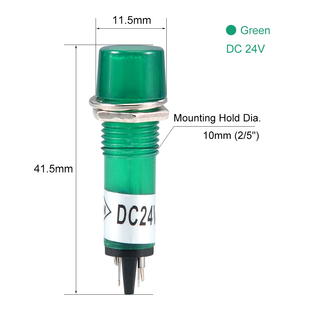 sourcing map Signal Indicator Dash Light DC 24V,LED Bulbs XD10-3 Green, 10mm 2/5" Panel Mount 10Pcs - Image 2
