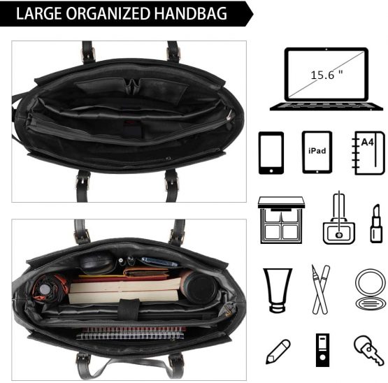 NEWHEY Laptop Bags for Women Large Leather Handbags Ladies Laptop Tote Bag Business Work Shoulder Bag Lightweight 15.6 Inch Black - Image 3