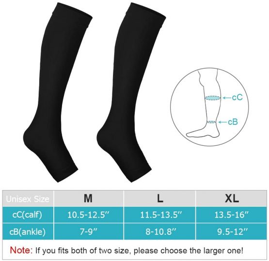 Compression Socks Men Women, 20-30mmHg Compression Stockings, Medical Gradient Compression, Open Toe, Knee High Compression Sleeves for Varicose Vein, Swelling, Edema, 1 Pair (Black, XL) - Image 4