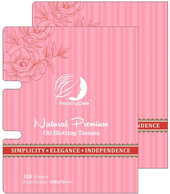Facial Oil Blotting Paper Sheets - Pack of 2 Handy Rosy Oil Absorbing Tissues, Easy Take Out Design - Skin Care for Face or Make Up Must Have