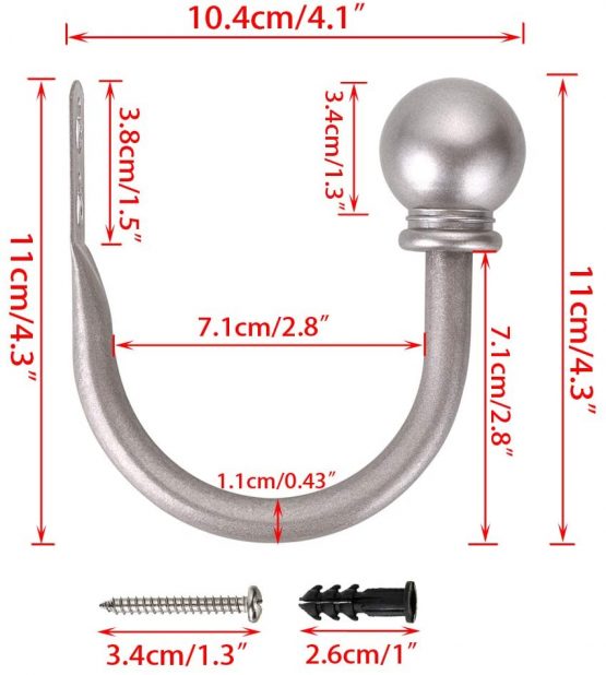 BSTKEY A Pair of Lightweight Metal Curtain Hooks - Retro Wall Mounted Curtain Hold Back Tiebacks Wall Hook Tassel Drapery Holder (Grey) - Image 2