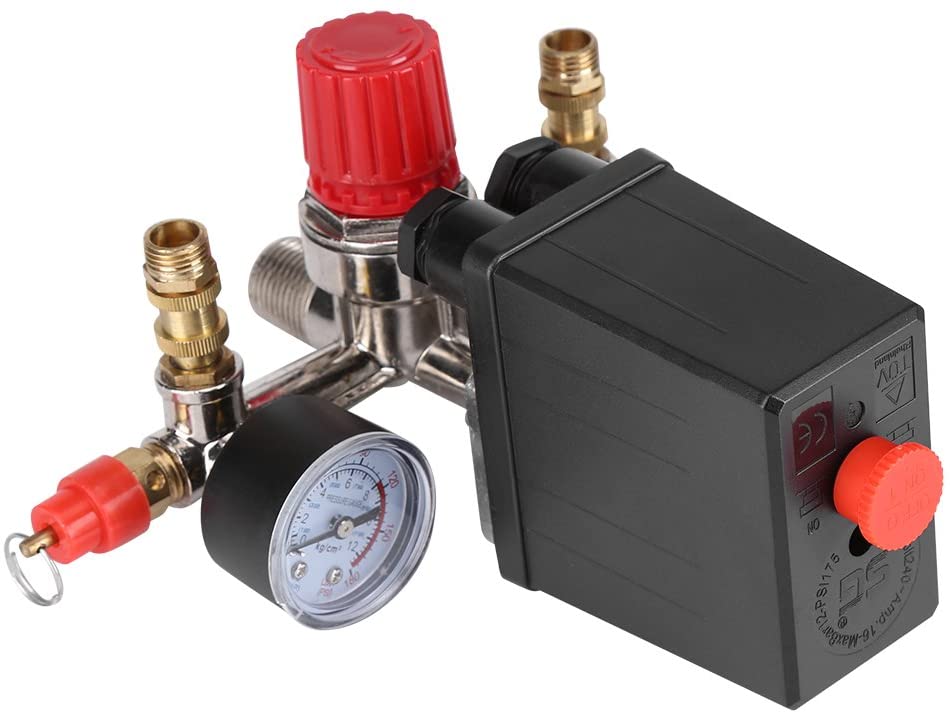 Fdit Air Compressor Pressure Switch Gauge Double Safety Valve Pressure Control with 120 Psi Pressure Regulator 230 V
