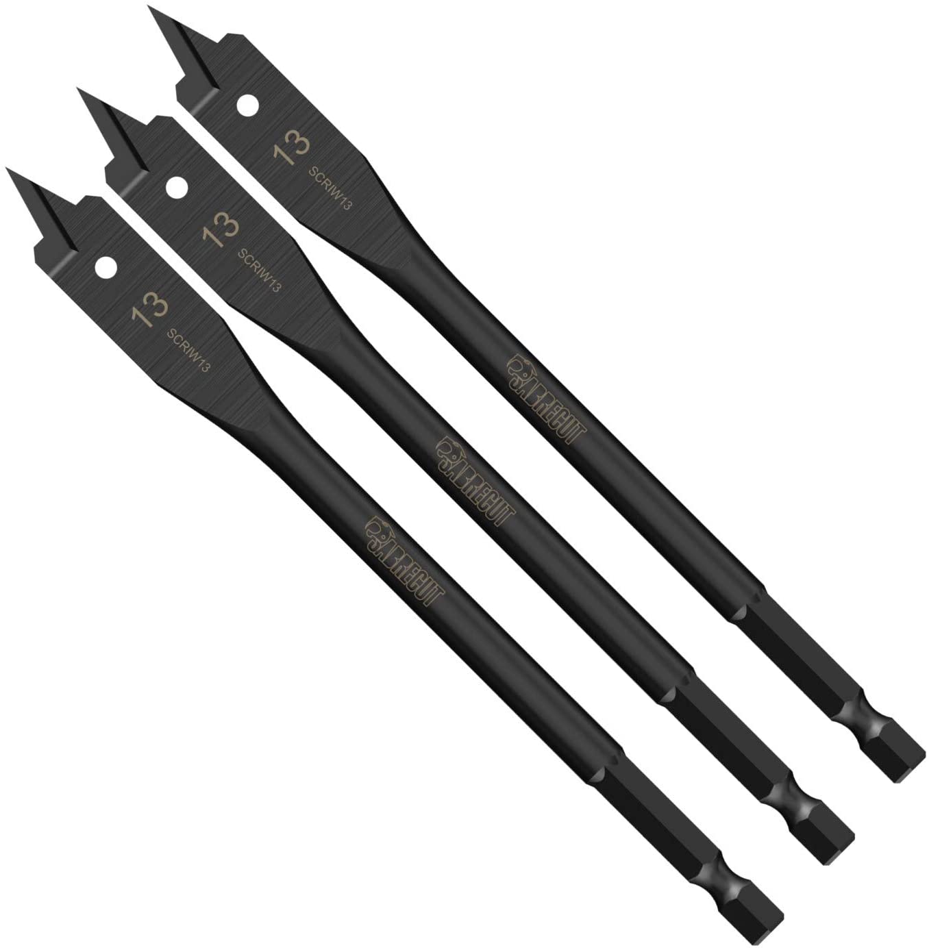 3 x SabreCut SCRIW13_3 13mm x 152mm Impact Rated Flat Wood Spade Bits for Softwood Hardwood Chipboard