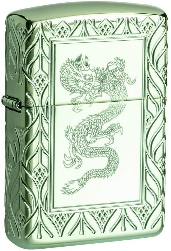 Zippo Lighter, Metal, Green, One Size, Armor High Polish Green - Elegant Dragon