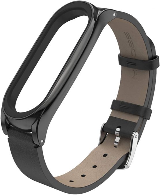 BDIG Mi band 3 Mi Band 4 strap Replacement Leather Strap Wristband WatchBand Accessories for Xiaomi Mi Band 4 Mi Band 3(Original Fashion Design) (Plus Black) - Image 2