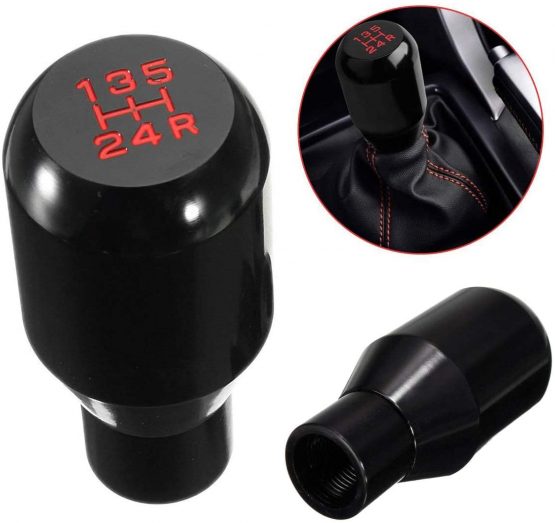 Sailine Shifter Adapter Universal 5 Speed Manual Metal Chrome Gear Shift Knob Lever Stick Pen Handle Head Car Styling Accessories Racing Style (Black)