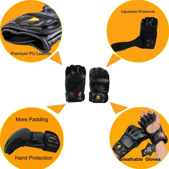 ZooBoo MMA Gloves, Half-Finger Boxing Fight Gloves MMA Mitts with Adjustable Wrist Band UFC Gloves for Sanda Sparring Punching Bag Training Gloves - Image 3
