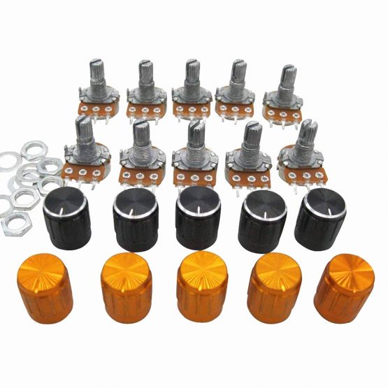 Taiss/10pcs 1K Ohm 3 Terminals Linear Taper Rotary Audio B Type Potentiometer, Volume Control Potentiometer B1K + 10pcs Knob (Black and gold each 5