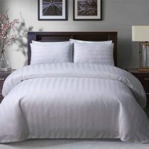 Sleepdown Soft Hotel Quality 225 THREAD COUNT POLYCOTTON Satin Stripe Duvet Cover Set With Pillowcases in White Colour (Double)
