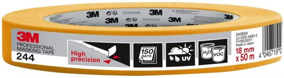 3M Masking Tape 244 High Precision, medium tack, UV stable, indoors & outdoors, 18 mm x 50 m