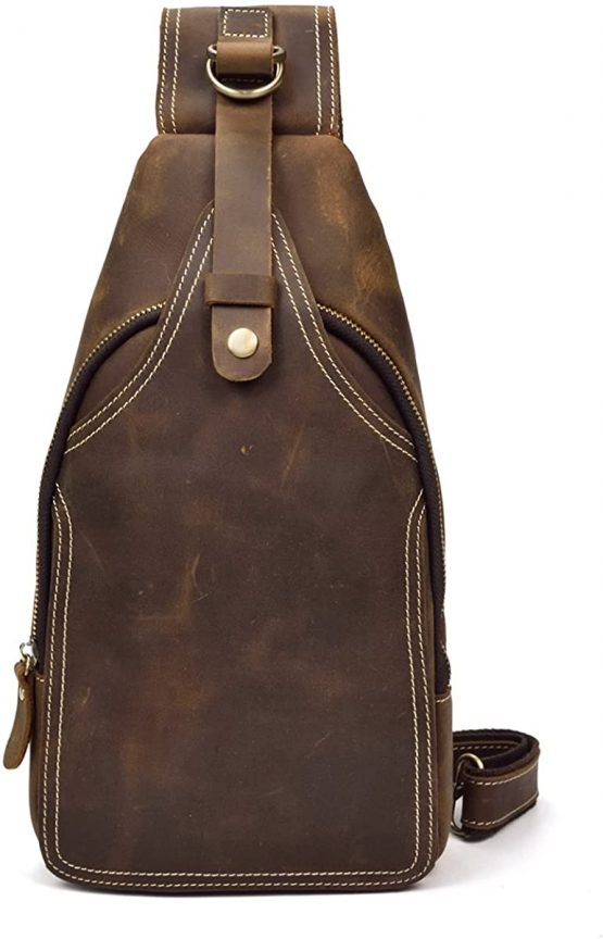 LUUFAN Men's Genuine Leather Sling Bag Chest Shoulder Backpack Crossbody Bag for Casual Sport Hiking Travel
