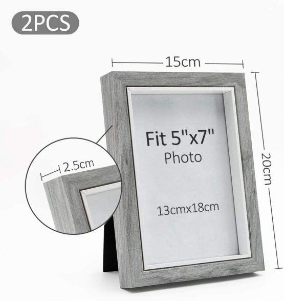 Afuly 7x5 Photo Frame Grey Wooden Deep Picture Frames with White Thick Edge for Wall Desk Decor Family Friends Gifts, 2 Pack - Image 2