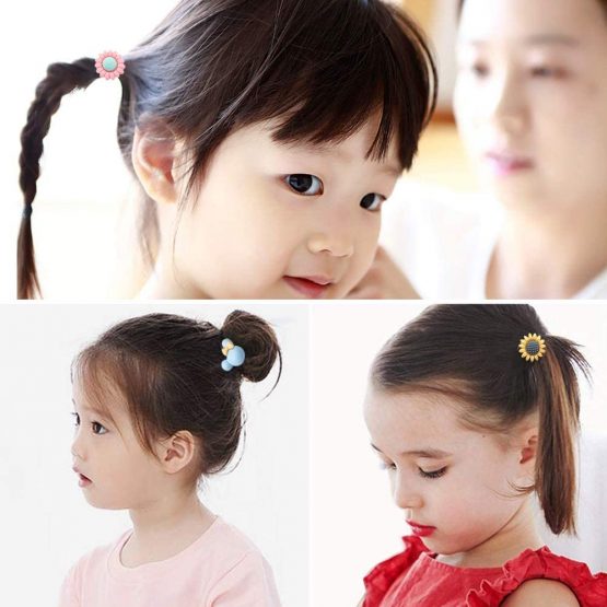 40 Pcs Toddler Girls Hair Accessories Hair Clips, XCOZU Cartoon Multicolor Kids Hair Ties Little Girl Hair Bands, Baby Girls Childrens Elastic Hair Ties Rope Ponytail Holder (Tin Box) - Image 3