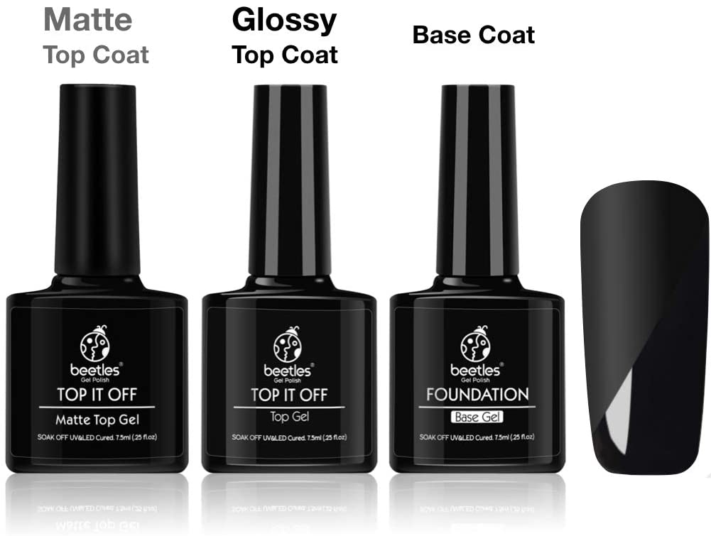 Beetles Gel Nail Polish Set, Matte Top Coat, High Gloss Top Coat, Base Coat & UV LED Lamp, No Wipe, Long Lasting, Soak Off