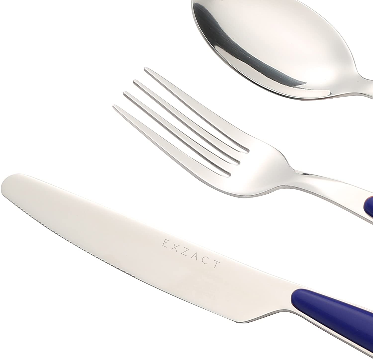 EXZACT Cutlery Set of 24, Stainless Steel with Color Handles, 6 Forks, 6 Dinner Knives, 6 Dinner Spoons, 6 Teaspoons - Image 4