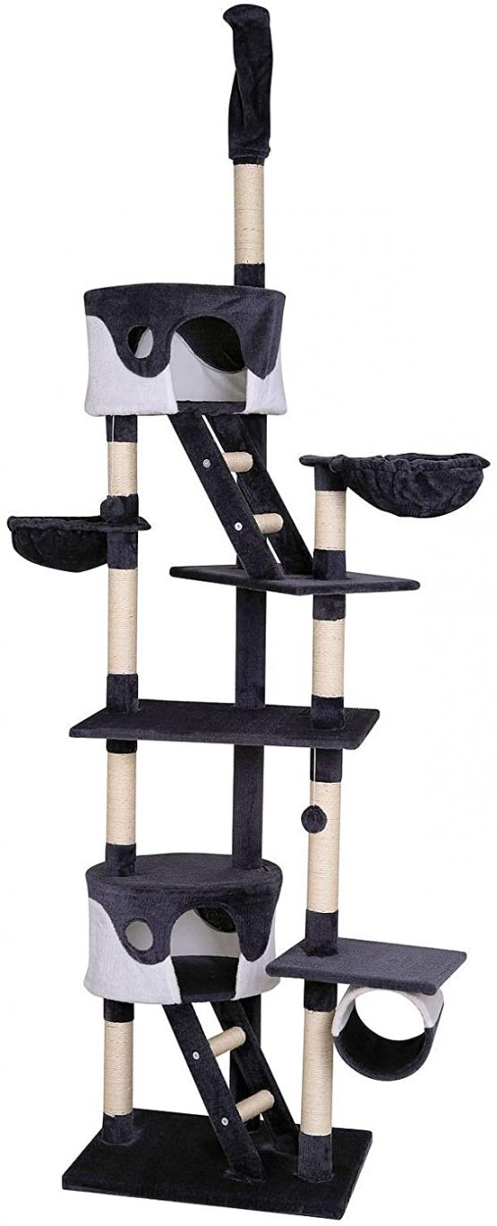 dibea Cat Tree Activity Centre High Ceiling Scratching Post, 240 to 260 cm, Grey/White