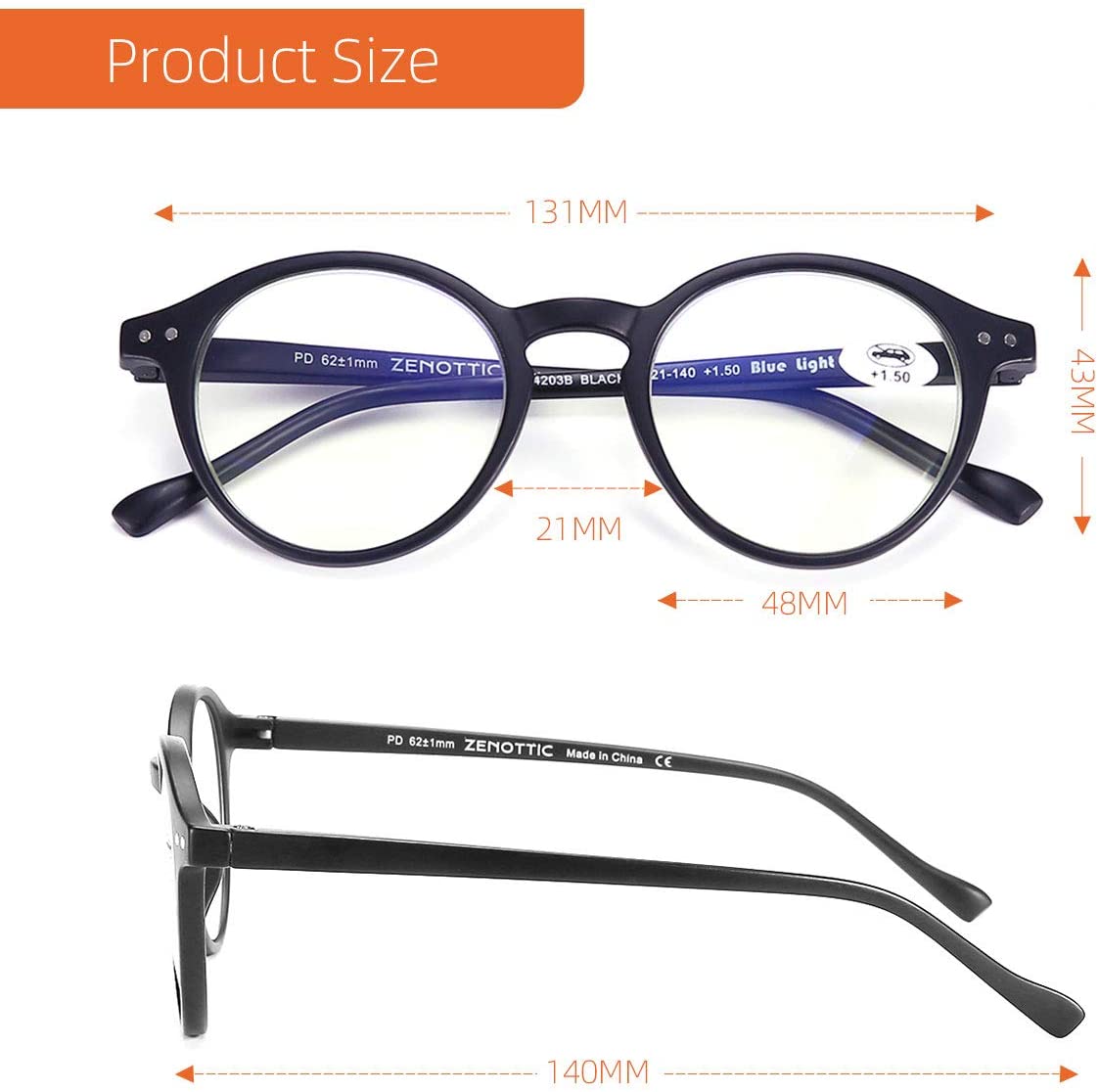 ZENOTTIC Round Blue Light Blocking Glasses, Lightweight Reading Glasses with Anti-Glare Lenses for Men & Women - Image 2
