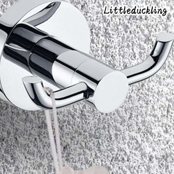 2pcs Stainless Steel Towel Holder Hooks Brass Chrome Door Bathroom Robe 2 Hook Hat Clothes Wall Door Hanger - Image 2