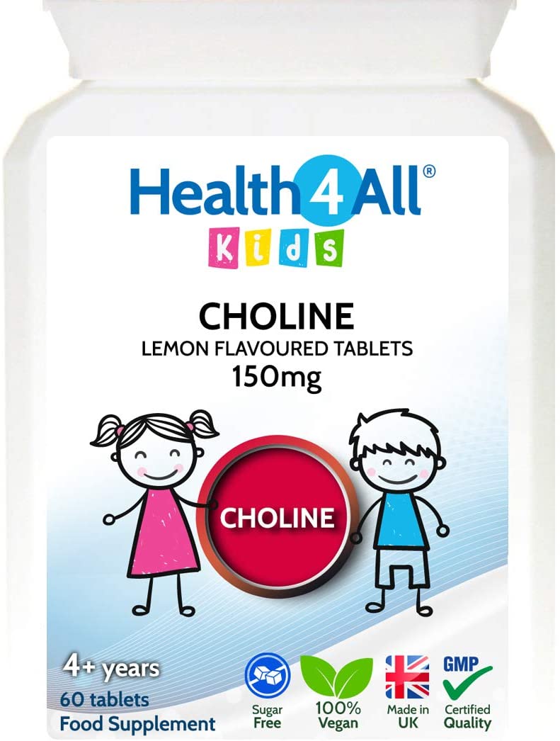 Health4All Kids Choline 150mg 60 Chewable Tablets for Children 3+, Supports Memory, Learning and Mood