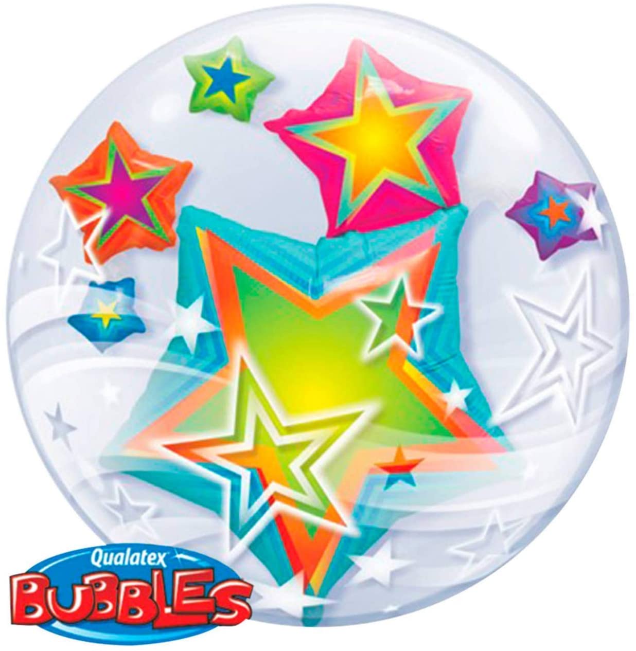 Qualatex 11962 "Double Multicolored Stars 1" Bubble Balloon, 24-Inch