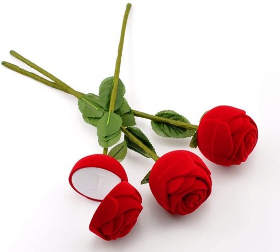 Veewon 1pcs Novelty Red Rose Flower Velvet Rings Jewellery Display Box Box Wedding Ring Case - Image 3