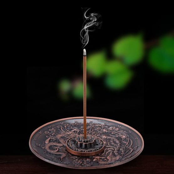 Akozon Incense Burner, Zinc Alloy Incense Stick Burner Holder Dragon Pattern Censer Plate for Bedroom Temple Office (Rotes Kupfer) - Image 2