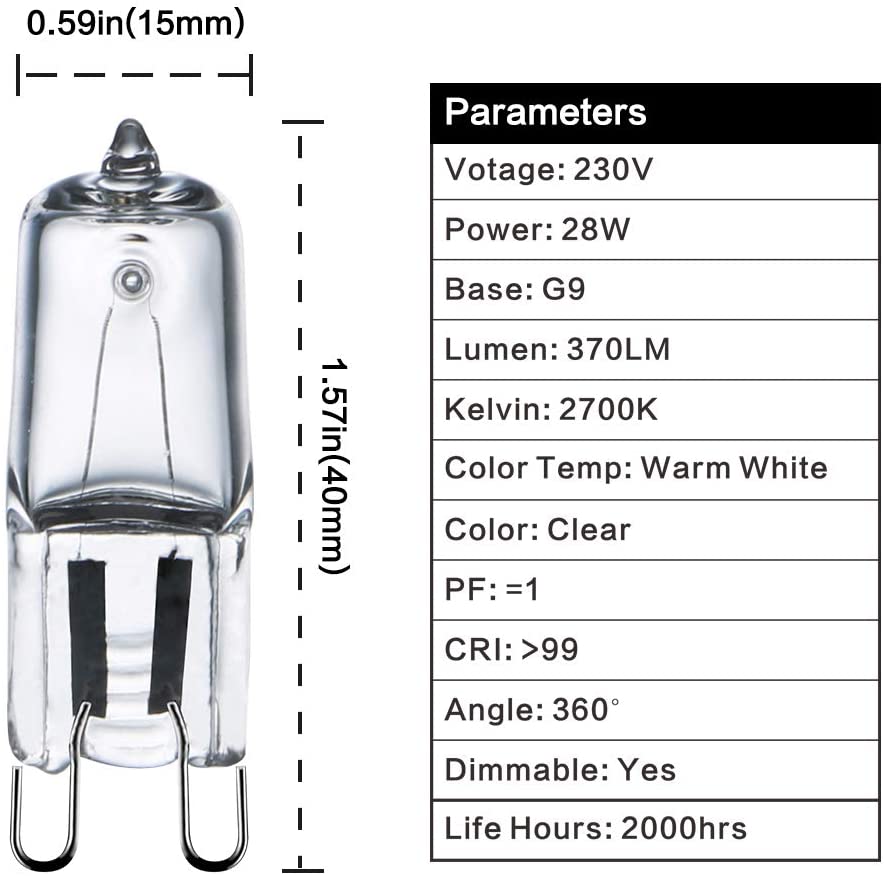 Comyan G9 Halogen Bulbs 230V 42W (44W) 2800K Warm White 590lm Clear G9 Capsule Bulb Dimmable, 10Pack, 10 Count (Pack of 1) - Image 2