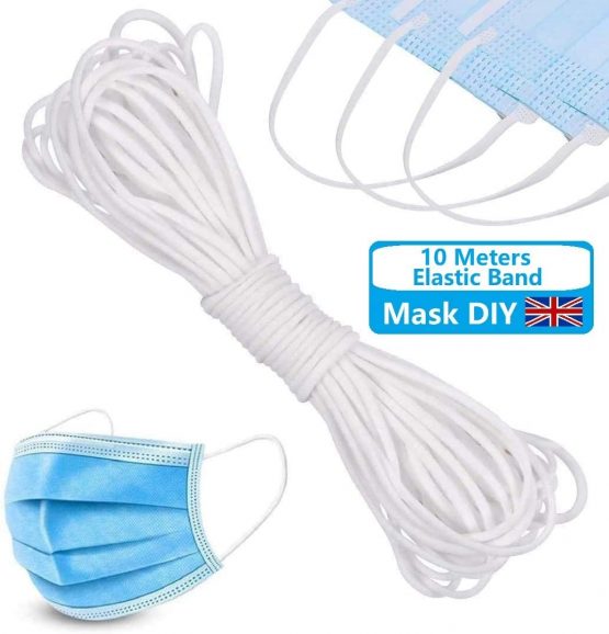 10M Elastic Round Band 3mm, SlickMart Braided Stretch Strap Cord Roll Heavy Stretch Elastic Band Round Ear Tie Earloop Strap for Sewing DIY Arts Crafting