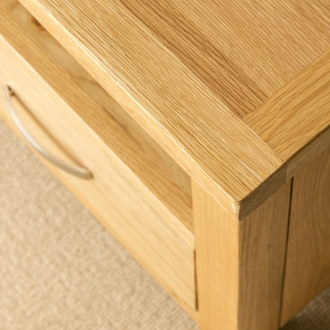 RoselandFurniture London Oak Small TV Unit, Light Lacquered Oak, 48cm x 90cm x 35cm - Image 4