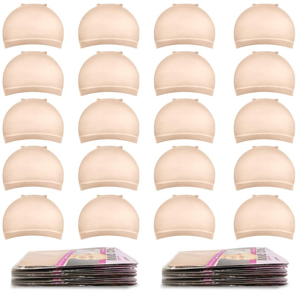 Wig Cap, MORGLES 20pcs Stretchy Nylon Wig Caps for Women Men Beige, 20 Count (Pack of 1)