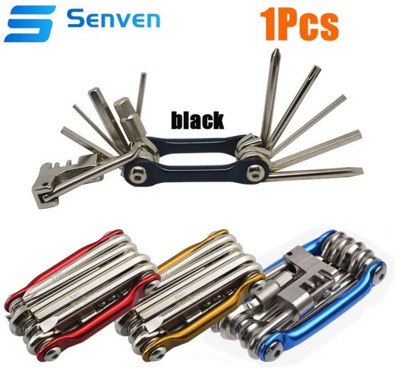 senvenelec 11-in-1 Multi-Function Portable Folding Bike Repair Tool, Bicycle Repair Tool, Mini Compact Lightweight Bicycle Repair Tool, Stainless Steel Bicycle Repair Tool and Repair kit - Black
