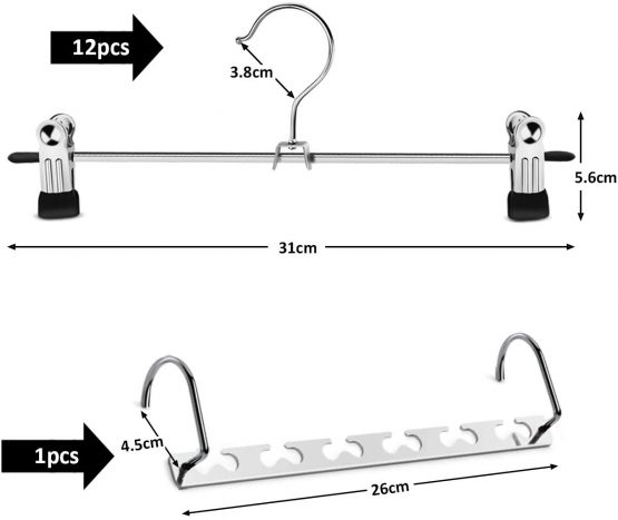 ilauke Trouser Hanger, 12 Pack Skirt Coat Hangers with Non-Slip Clip, Pants Hangers Space Saving for Trouser Skirt Pants Clothes + Metal Hanger Hook … - Image 2